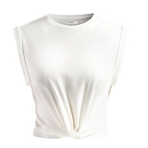 100% Cotton Muscle Tank Top Sleeveless Tie Front Casual White Top Size L